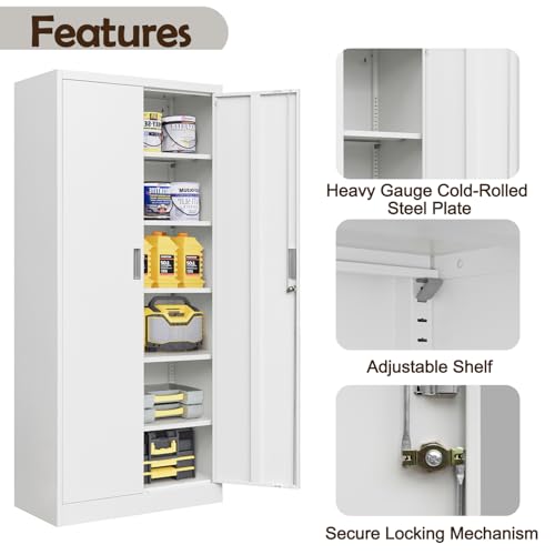Metal Storage Cabinet, 71" H Locking Cabinet with 5 Adjustable Shelves for Garage, Classroom, School, Home, Office, Pantry-Black