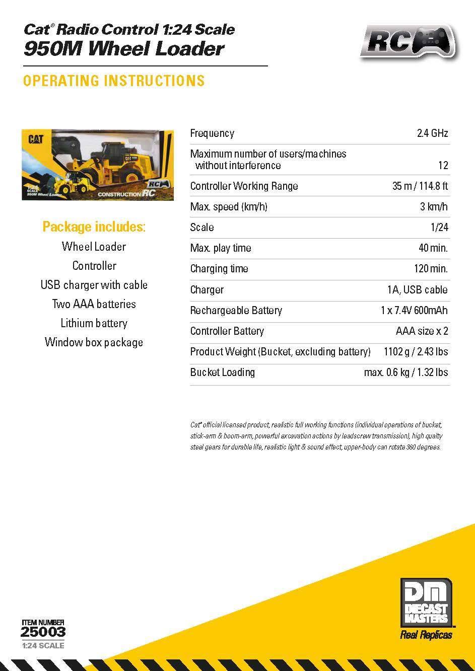 Diecast Masters DCM25003 Cat 1/24 Scale RC 950M Wheel Loader