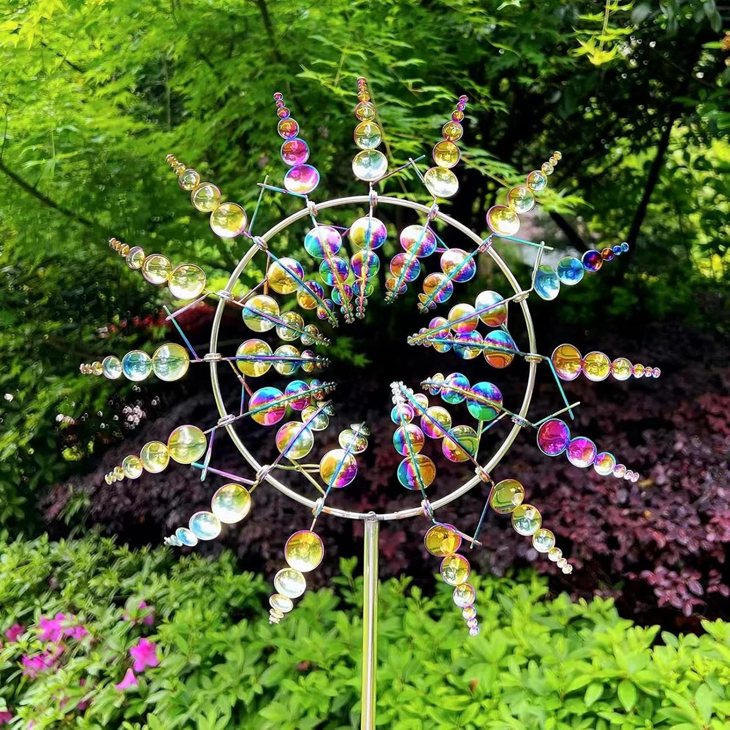 Magical Metal Windmill, Wind Spinner Outdoor, Wind Powered Kinetic Sculpture, 3D Wind Sculptures Wind Catchers for Yard and Garden Decoration (Rainbow)
