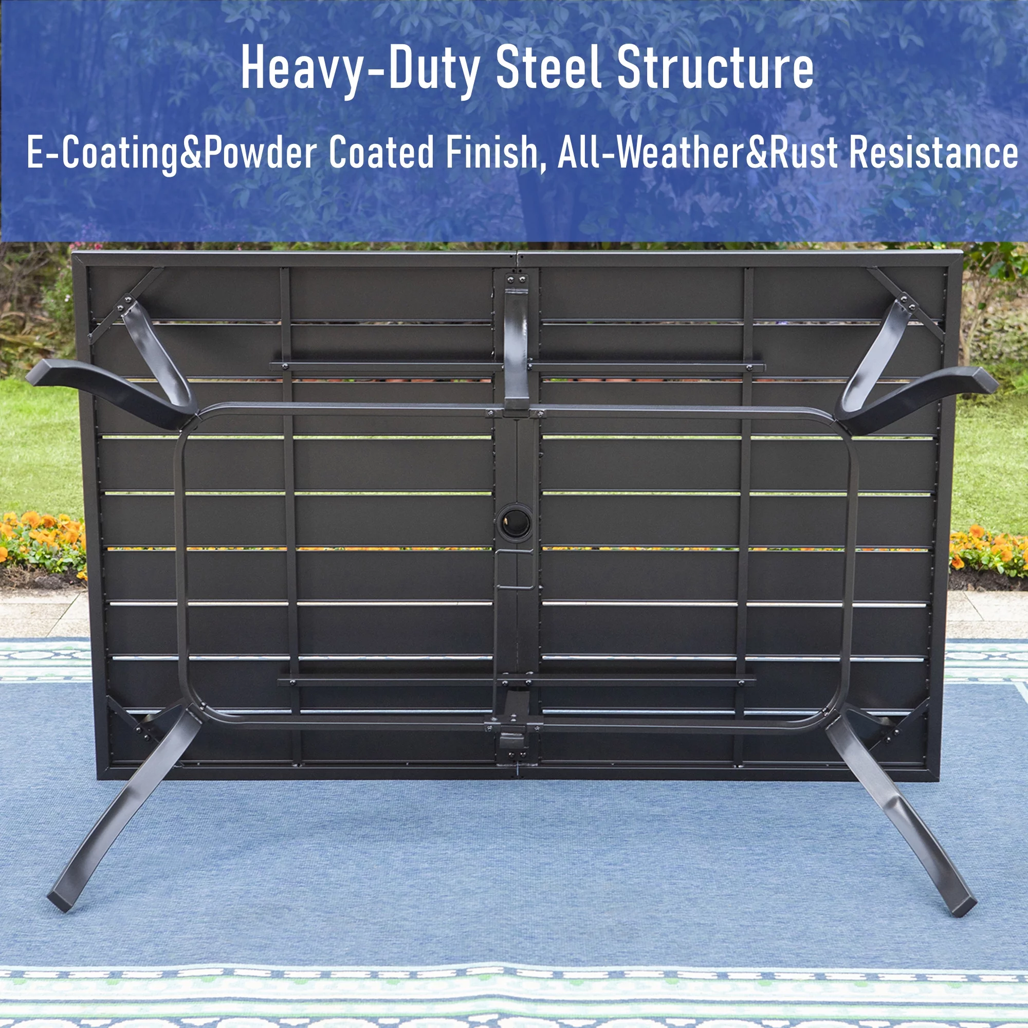 MF Studio 7-Piece Outdoor Dining Set with Swivel Cushioned Chairs & Rectangle Table for 6-Person, Black & Beige