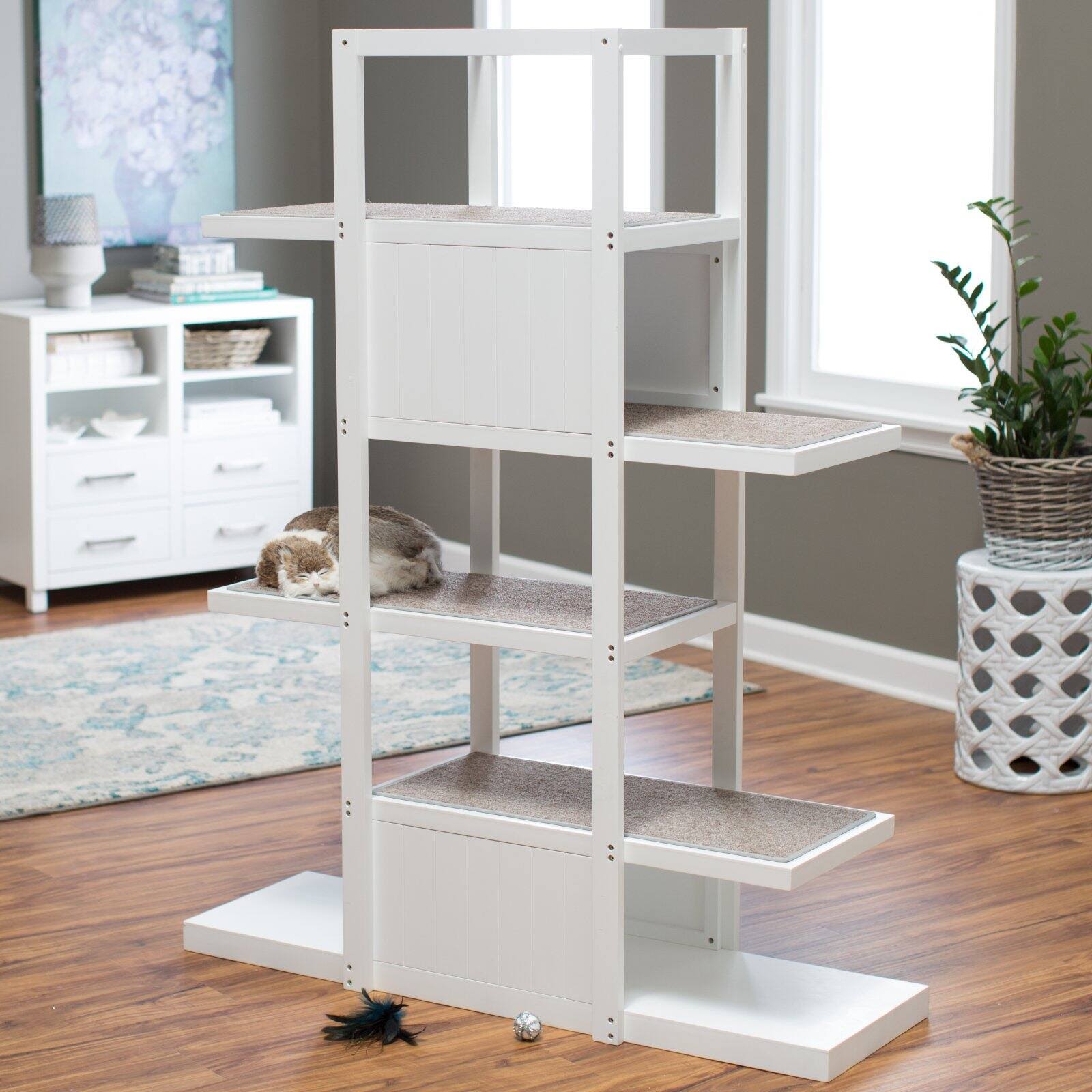 Boomer u0026 George 60.25 in. Cat Tree Bookshelf White