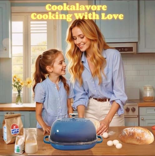 Cast Iron Dutch Oven,6 QT Bread Oven,Thick Enameled Loaf Pan with Lid,Bread Pans for Homemade Bread,14.5"Dutch Oven for Bread Baking,Loaf Pans-with Silicone Baking Mat&Recipe,Gifts for Family,Blue