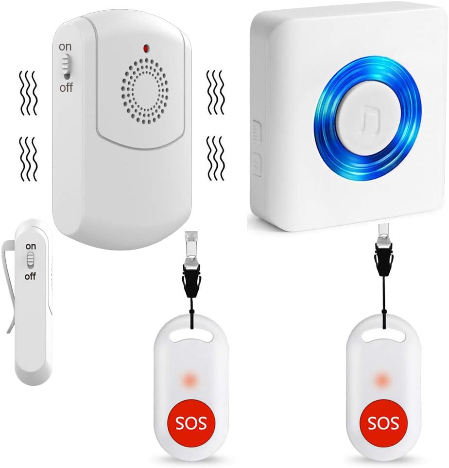 Caregiver Pager Wireless Motion Sensor Alert Room Bed Alarm and Fall Prevention for Elderly Dementia Patients (3Receivers+2Sensor)