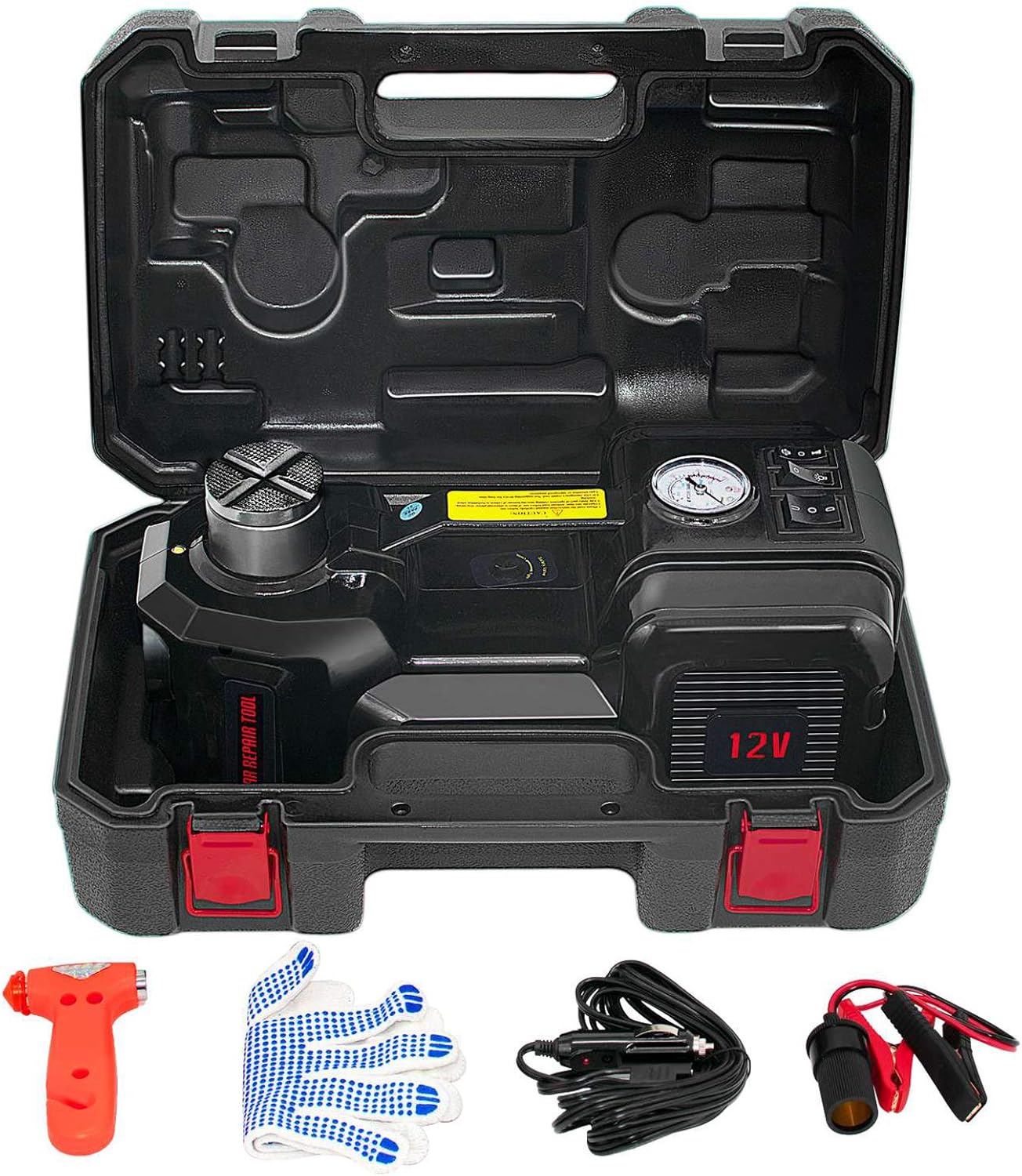 Electric Car Jack Kit 5 Ton 12V with Impact Wrench Portable Electric Jack Car Jack Hydraulic for Car SUV Sedan MPV Tire Changing with Inflator