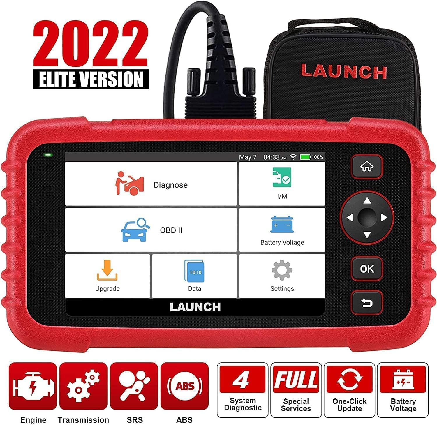 2022 Newest LAUNCH OBD2 Scanner CRP123X Elite Scan Tool, Car Diagnostic Scanner for ABS SRS Transmission Engine with AUTO VIN, Lifetime WiFi Free Update, Battery Test,Android 7.0, 5''Touch Screen