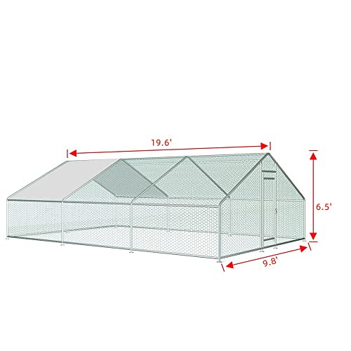 Extra Large Metal Chicken Coop Walk-in Poultry Cage Chicken Hen Run House Cage Rabbits Habitat Cage Spire Shaped Coop with Waterproof & Anti-Ultraviolet Cover for Outdoor Backyard Farm Use