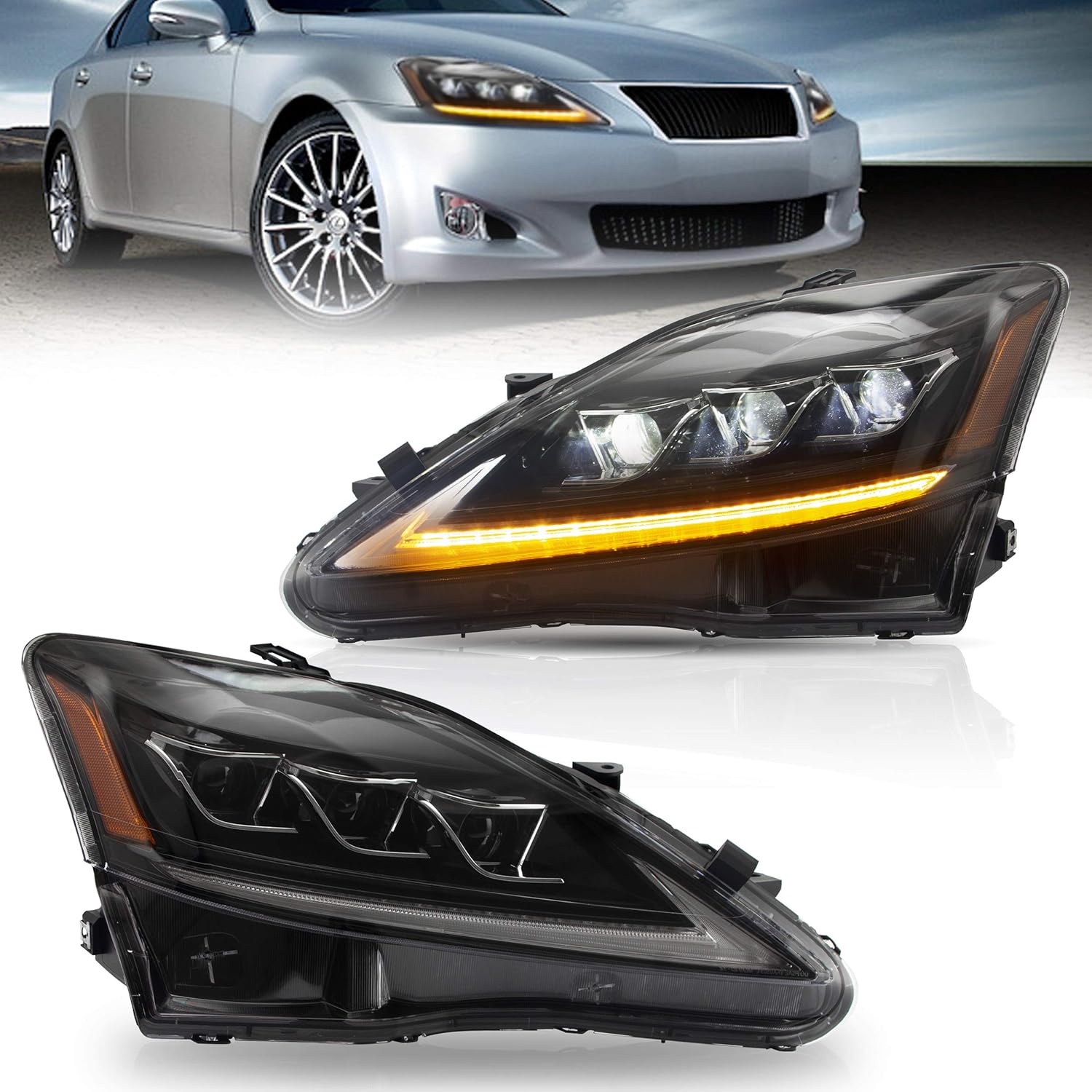 VLAND Headlight Assembly Fit for LEXUS 2006-2013 IS250 IS350/2008-2014 IS F/2010-2015 SEDAN C CF,Plug-and-play Amber
