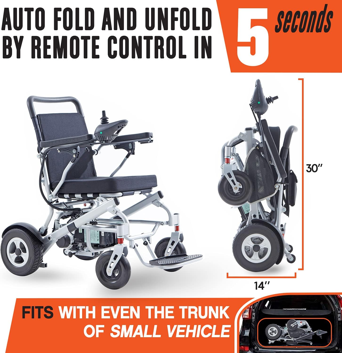 ActiWe Auto Folding Motorized Electric Wheelchair – Foldable All Terrain Long Range (Up to 20 Miles with 20AH Battery Capacity) Power Wheel Chair for Seniors– Portable Power Wheelchairs