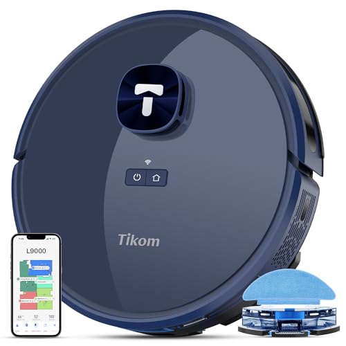 Tikom L9000 Robot Vacuum and Mop Combo, LiDAR Navigation, 4000Pa Robotic Vacuum Cleaner, Up to 150Mins, Smart Mapping, 14 No-go Zones, Good for Pet Hair, Carpet, Hard Floor