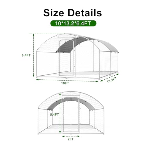 Large Metal Chicken Coop Walk-in Poultry Cage Chicken Run Pen Dog Kennel with Waterproof and Anti-Ultraviolet Cover for Outdoor Farm Use(9.8' L x 19.7' W x 6.4' H)
