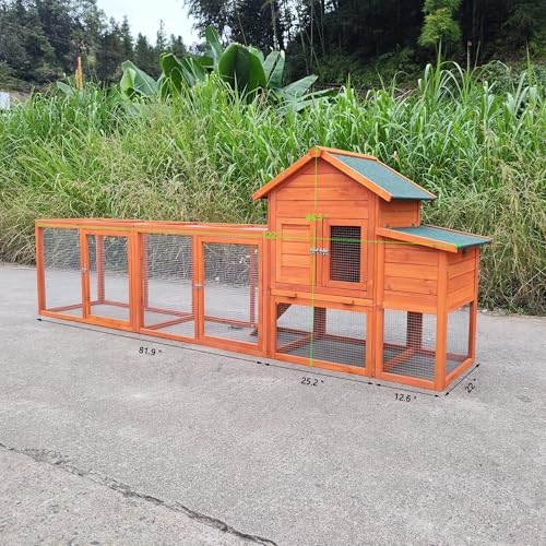 KEIKI 122＂Large Wooden Chicken Coop with Run and Nesting Box, Outdoor Hen House, Wooden Poultry Cage Wire Fence Poultry Cage