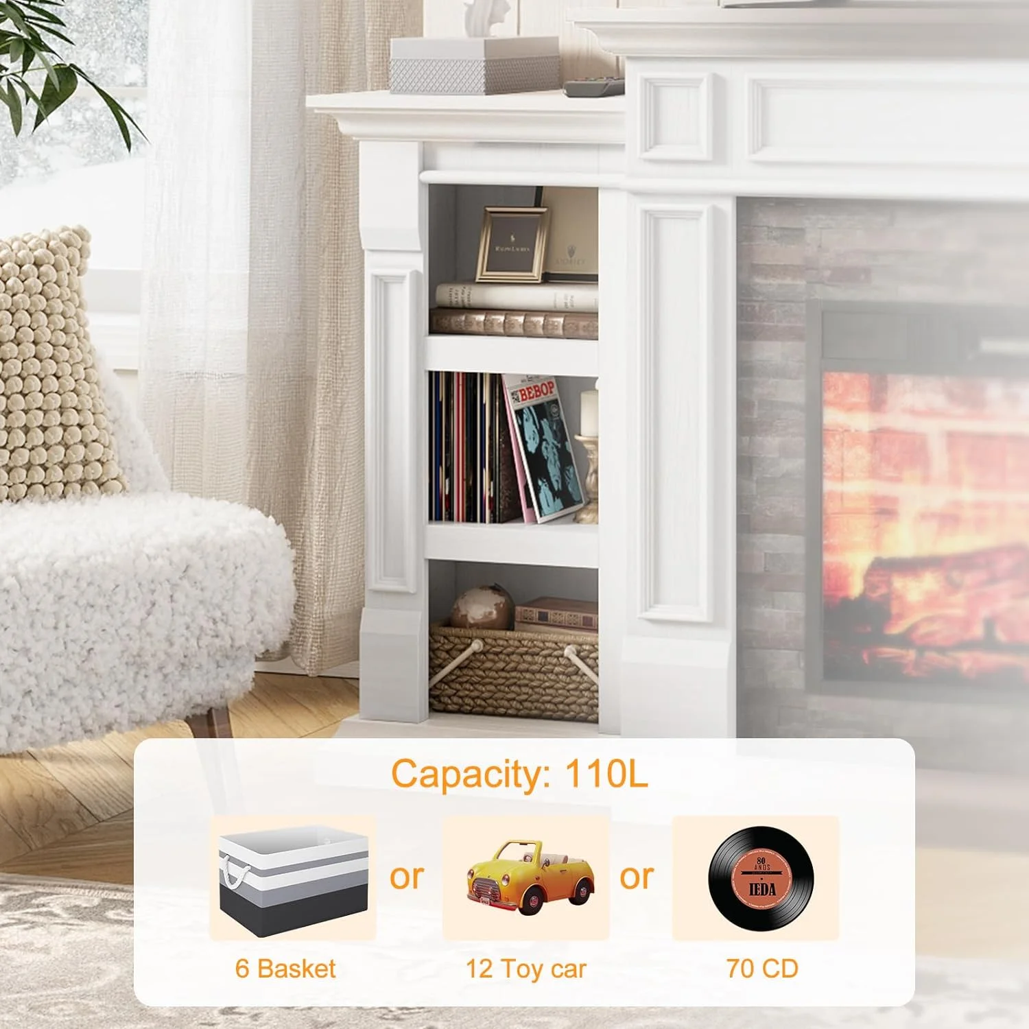Relefree 70" Electric Fireplace with Mantel, Farmhouse TV Stand For TVs up to 80" with Remote Control, White - Curated Treasures Market