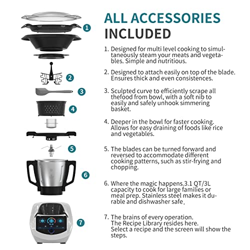 ChefRobot Kitchen Food Processor Robot Smart All-In-One Cooker,Chopper,Steamer,Juicer,Blender,Boil,Knead,Weigh, Multi-Functional Self-Cleaning with Guided Recipes,WiFi Built-In,App Control