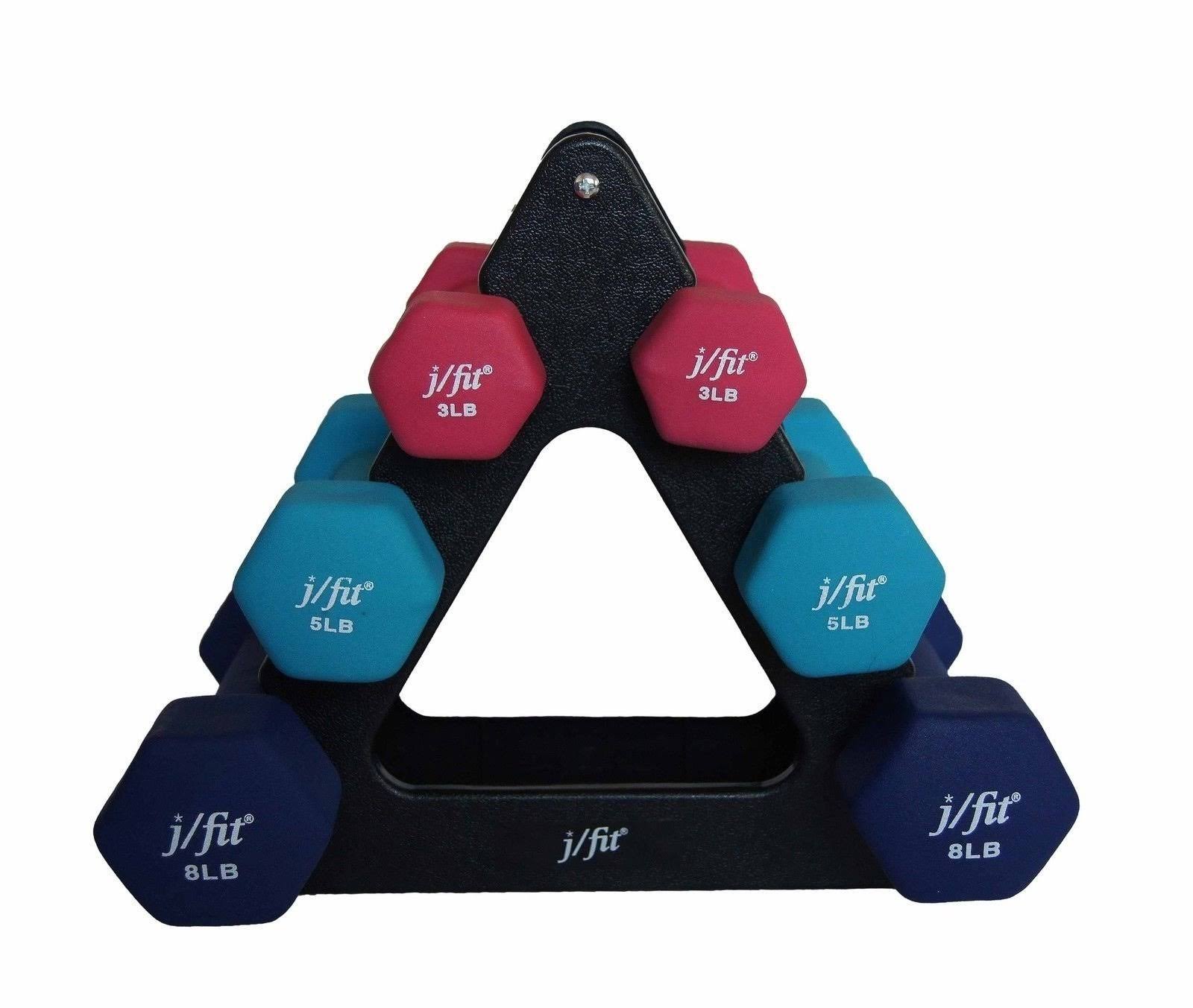 J/fit Dumbbell Set w/Durable Rack | Solid Design | Double Neoprene Coated