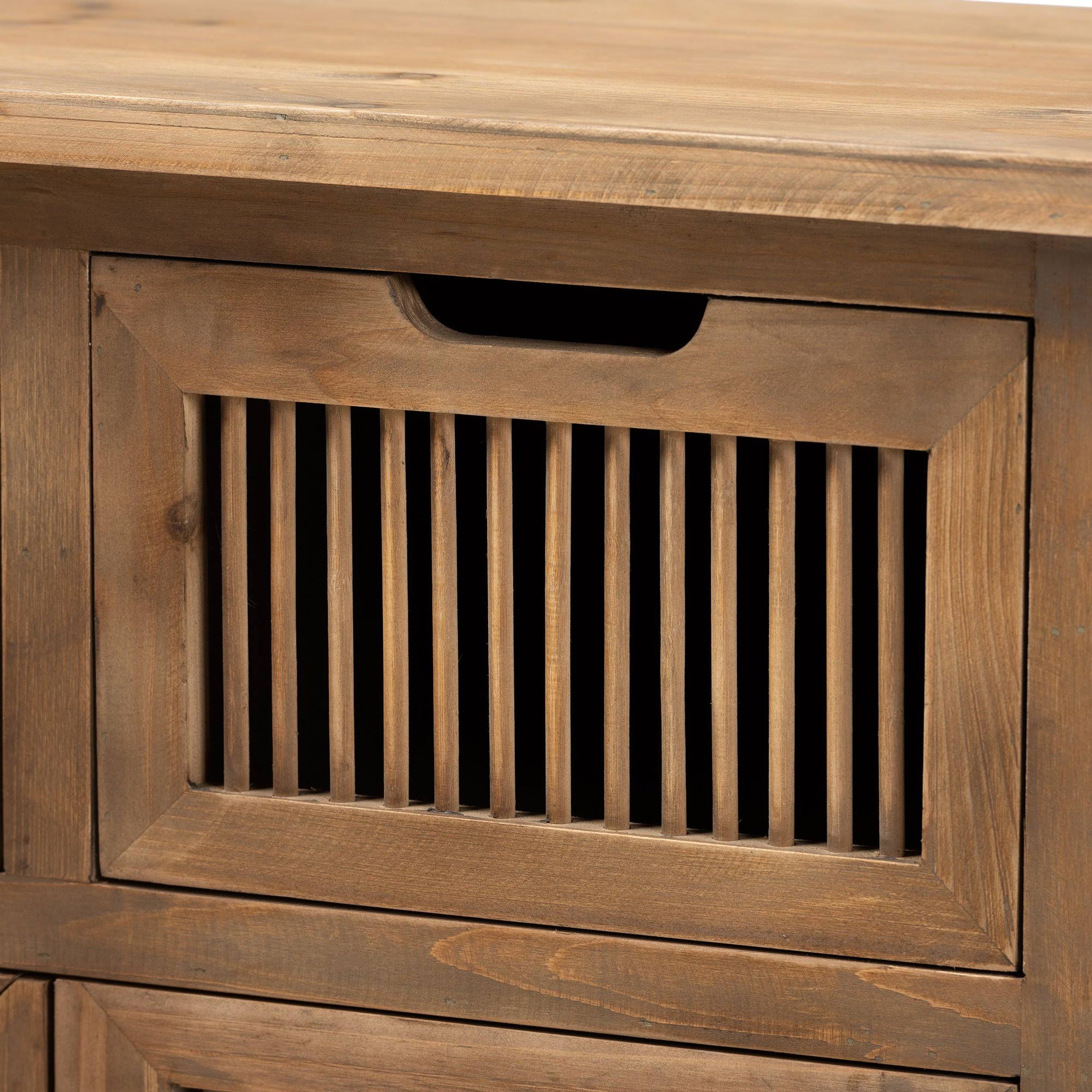 Baxton Studio Clement Rustic Transitional Medium Oak Finished 2-Door and 2-Drawer Wood Spindle Accent Storage Cabinet