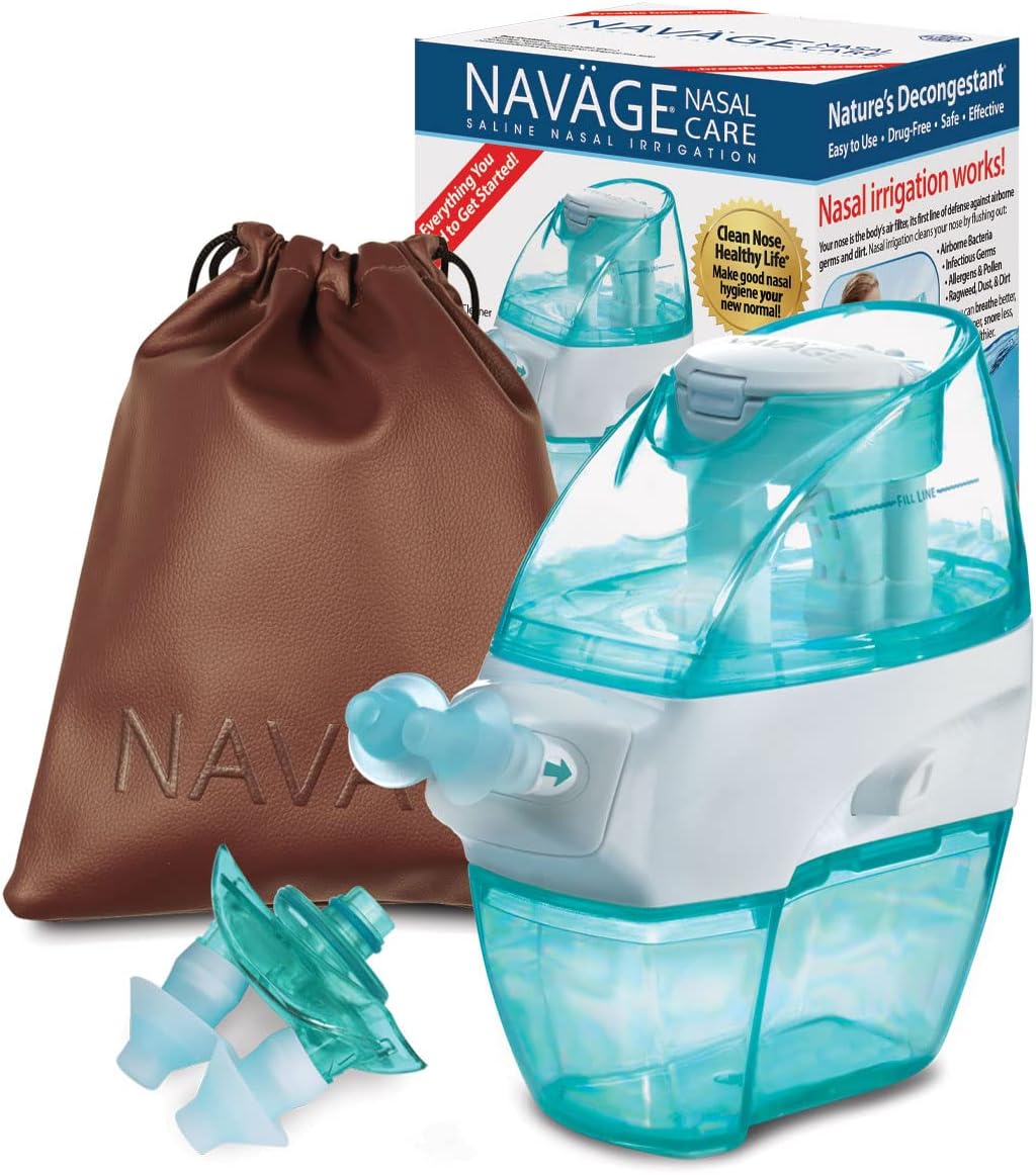 Navage Nasal Irrigation Multi-User Bonus Pack: Navage Nose Cleaner & 20 Salt Pods Plus a Second Nasal Dock (in Teal) and an Extra Pair of Nose Pillows and Burgundy Travel Bag