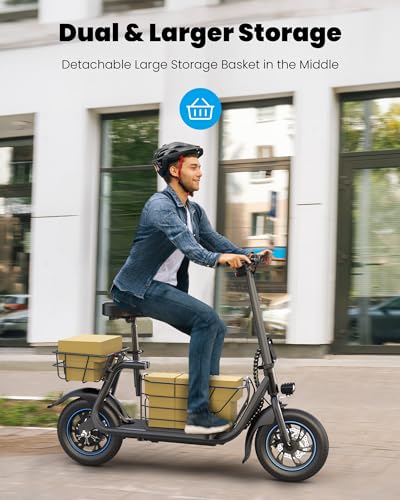 Electric Scooter with Seat for Adults, 550W Powerful Motor, 20-Mile Range, Speed up to 18.6MPH, Ample Storage for Pets & Cargo, Electrically-Powered Motor Scooters