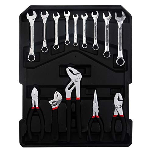 Ochine Aluminum Trolley Case Tool Set Household Tool Kit with Rolling Tool Box, Silver Household Hand Tool Sets House Repair Kit Home Tool Bag Storage Tool Box with Tools for Indoor and Outdoor Use