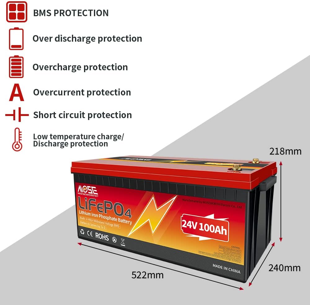 24V Lithium Battery 60Ah Lifepo4 Trolling Motor RV Battery Replacement Built-in BMS Last Longer Replace Your SLA Perfect for Backup Power and Off Grid Applications