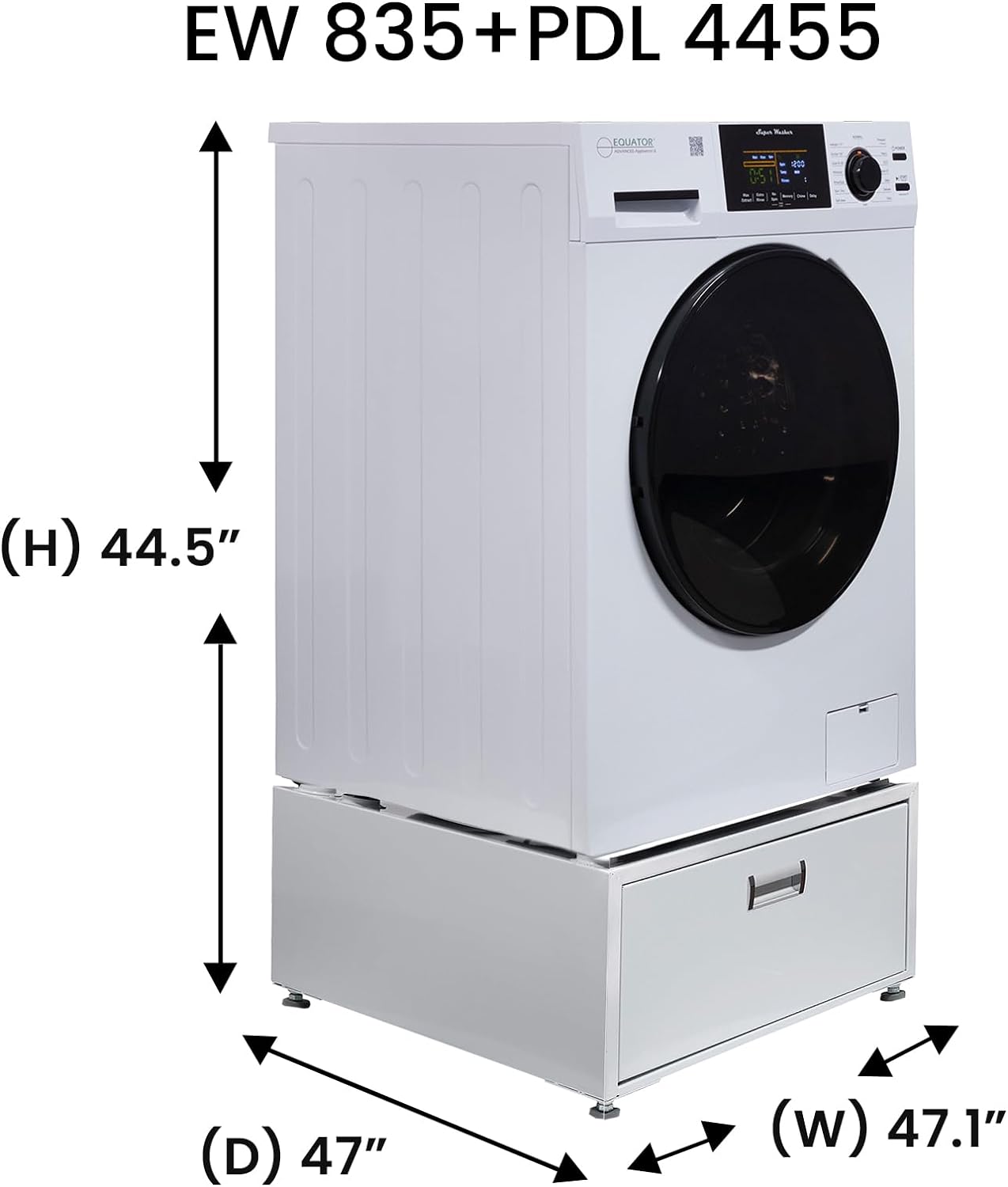 Equator Complete Laundry Set Washer 1.9cf 110V+Vented Dryer 220V+ Pedestals
