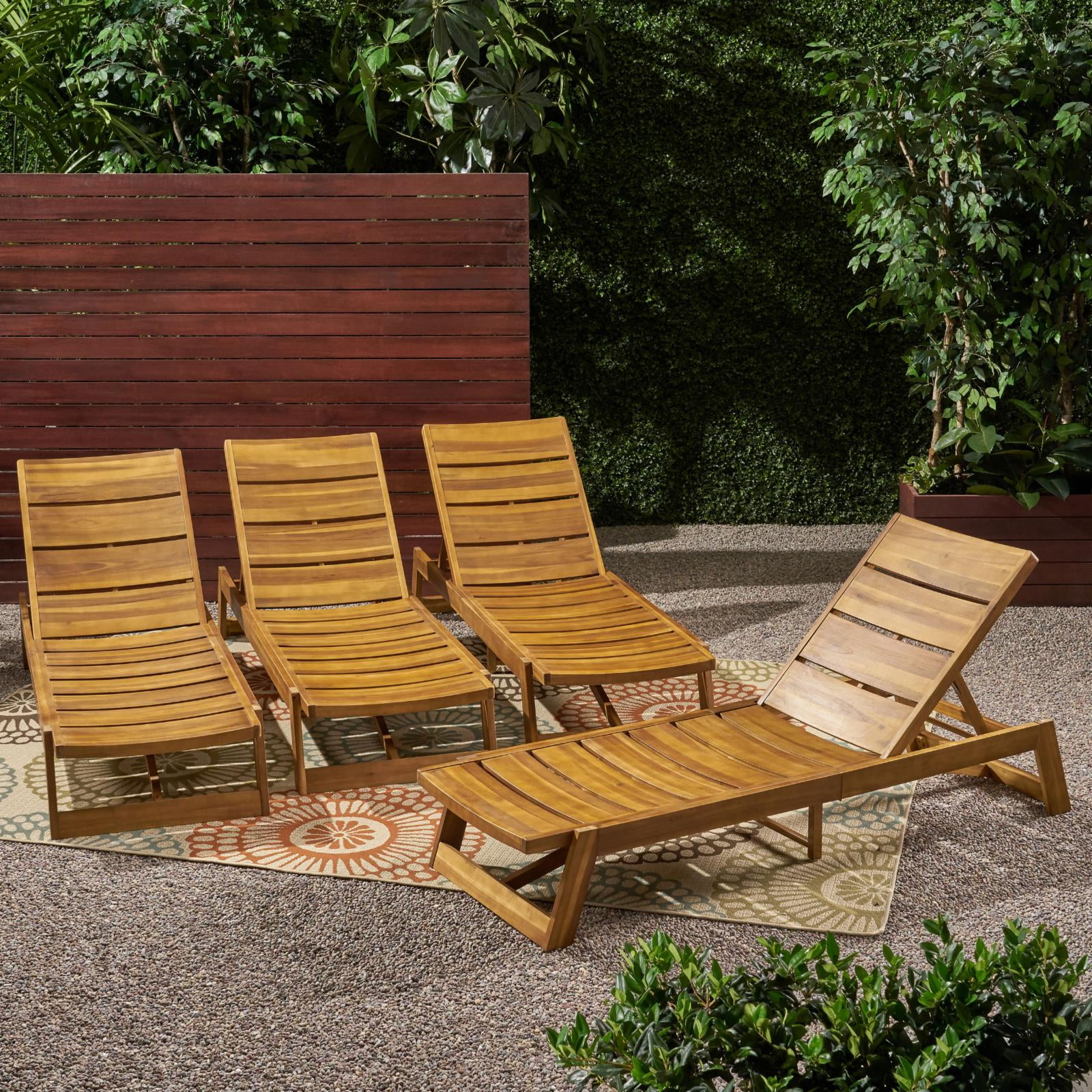Melissa Outdoor Acacia Wood Chaise Lounge (Set of 4)