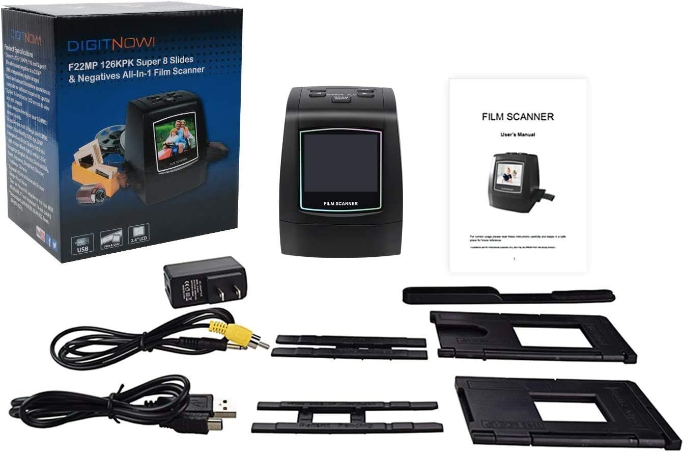 DIGITNOW Film and Slide Scanner with 22MP Converts 126KPK/135/110/8mm/Super 8 Films, Slides & Negatives All in One into Digital Photos, 2.4 LCD Screen, Impressive 128MB Built-in Memory