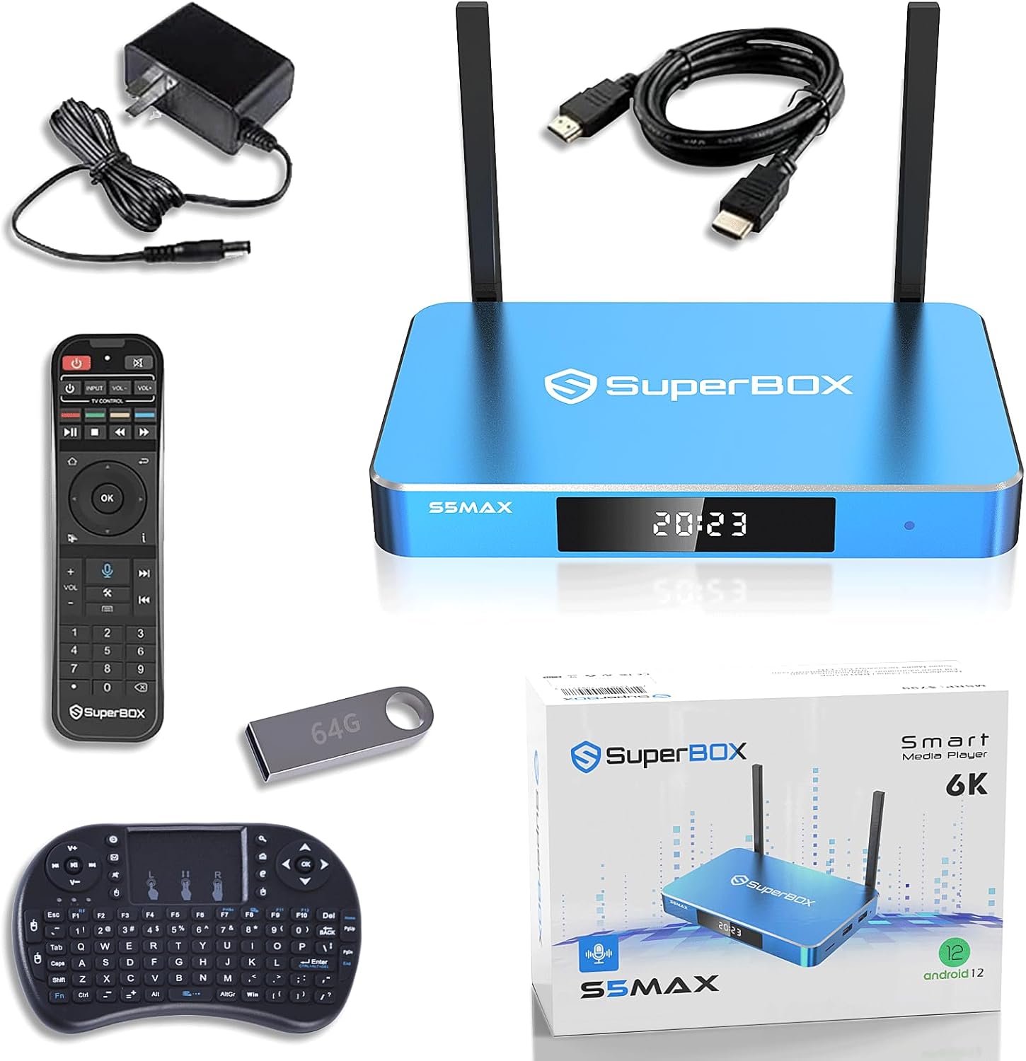 Latest MAX-S5 Super Smart Android Box with Voice 4G RAM 64G ROM Box + Voice Remote + 1* Mini Keyboard +1* Hard Drive 64G H168 Quad Core ARM Processor