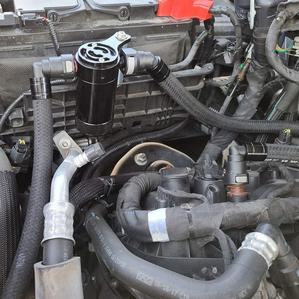 UPR Oil Catch Can Kit Fits F150 - Full Plug n Play - Fits Eco 2.7 3.5 5.0 6.2 Engines - Aluminum Fittings - Continental Insta-Grip Braided Hoses