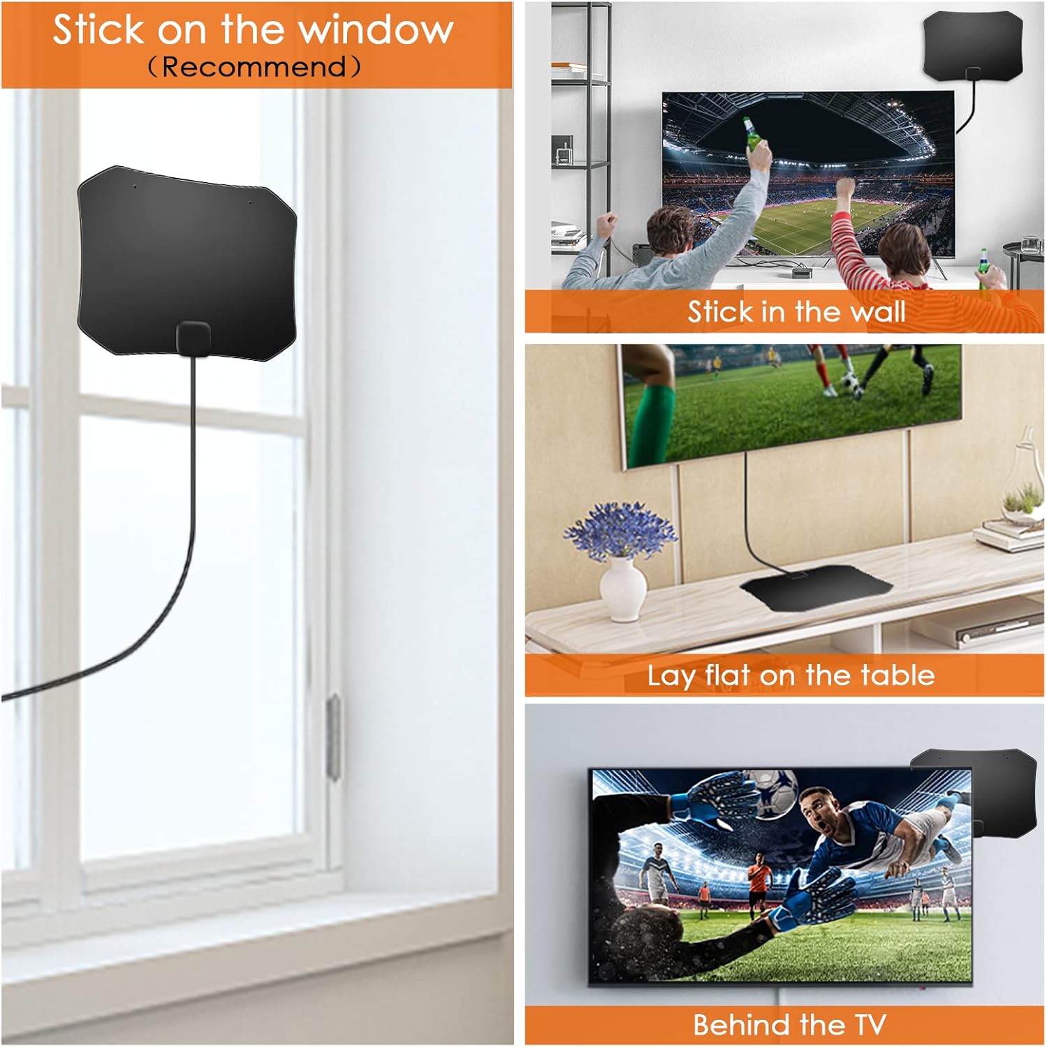 Digital TV Antenna, 380 Miles Indoor Amplifier Signal Booster Long Range HDTV Antenna Support 4K 1080P UHF VHF Free Local Channels with 13.4ft Coax Cable and USB Power Adapter