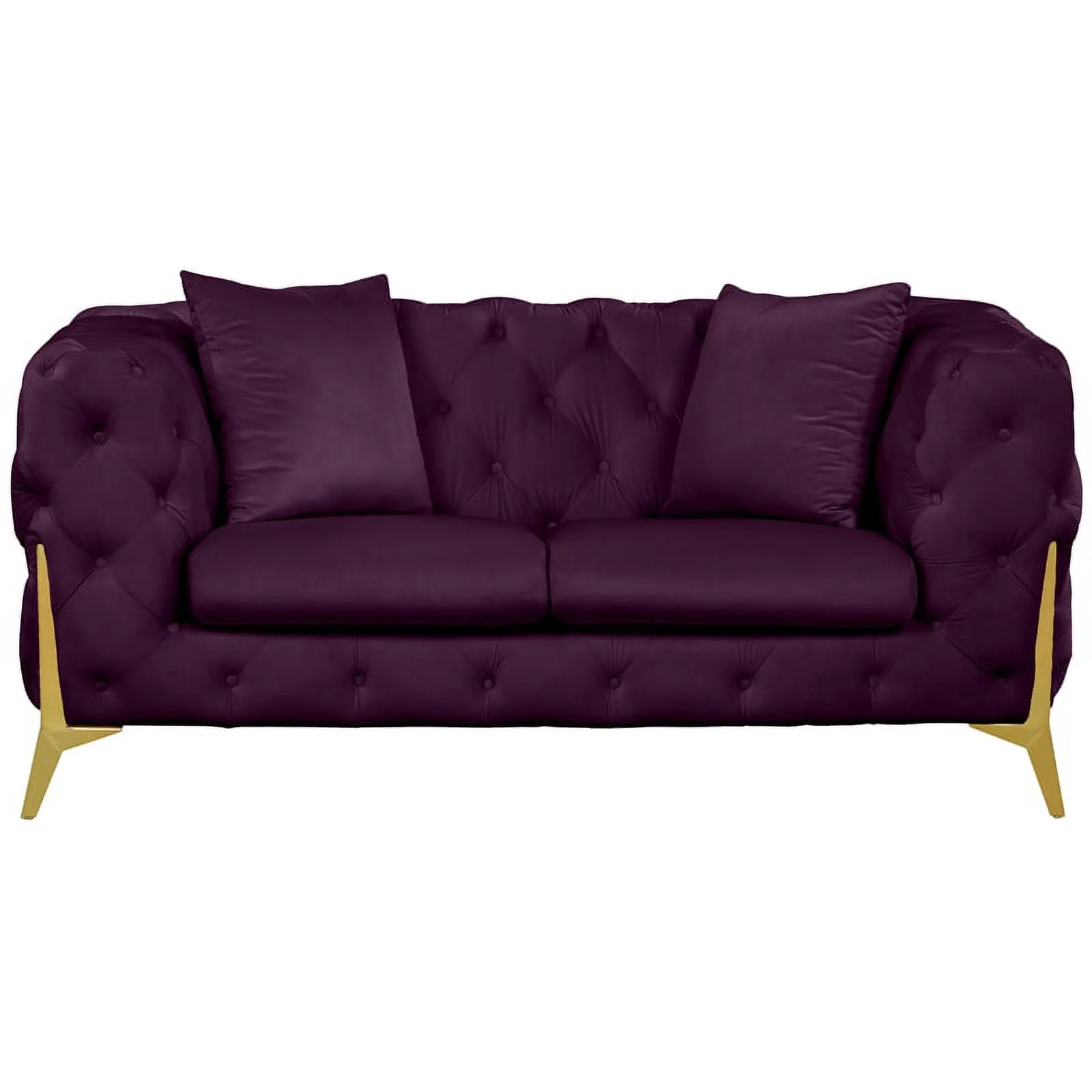 Pemberly Row Contemporary Velvet/Metal Loveseat in Soft Purple/Gold