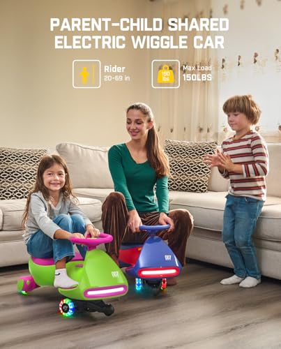 FanttikRide 12V N7 Pro Electric Wiggle Car with Pedal, Rechargeable Battery, CyberWiggle, 2 in 1 Swing Car, 2 Speed, Anti-Rollover, Flashing Wheels, Bluetooth, for Ages 3 and Up, 150 Lbs, Blue