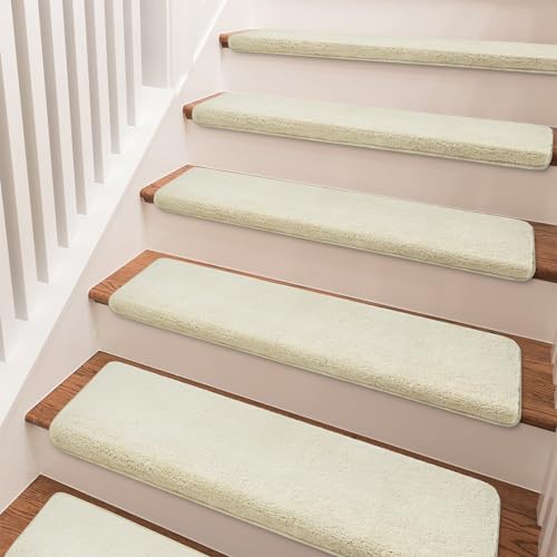PURE ERA Carpet Stair Treads Ultra Plush Soft Bullnose Indoor Stair Protectors Pet Friendly Non-Slip Skid Resistant Tape Free Washable Reusable