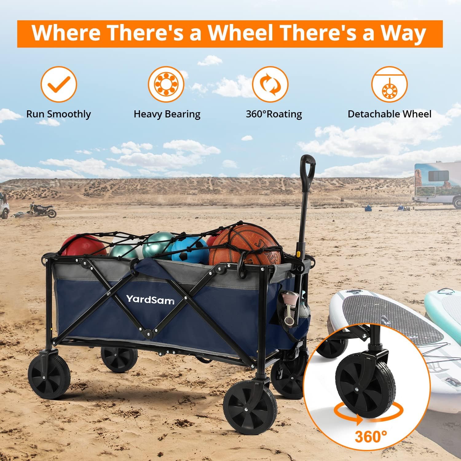Yardsam Utility Steel Garden Carts and Wagons w/ 8 Inch Pneumatic Tyres + Foldable Folding Wagon Cart with Removable Wheels