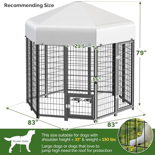 SINO LUBAN Outdoor Dog Kennel Outside Run with Doggy Door, Swivel Feeder&Roof - 8x4x6 Large Dog Kennels Pens Outside for Large Dogs Breed-Heavy Duty Cage Enclosure Yard (Can Connect to Your Dog House)