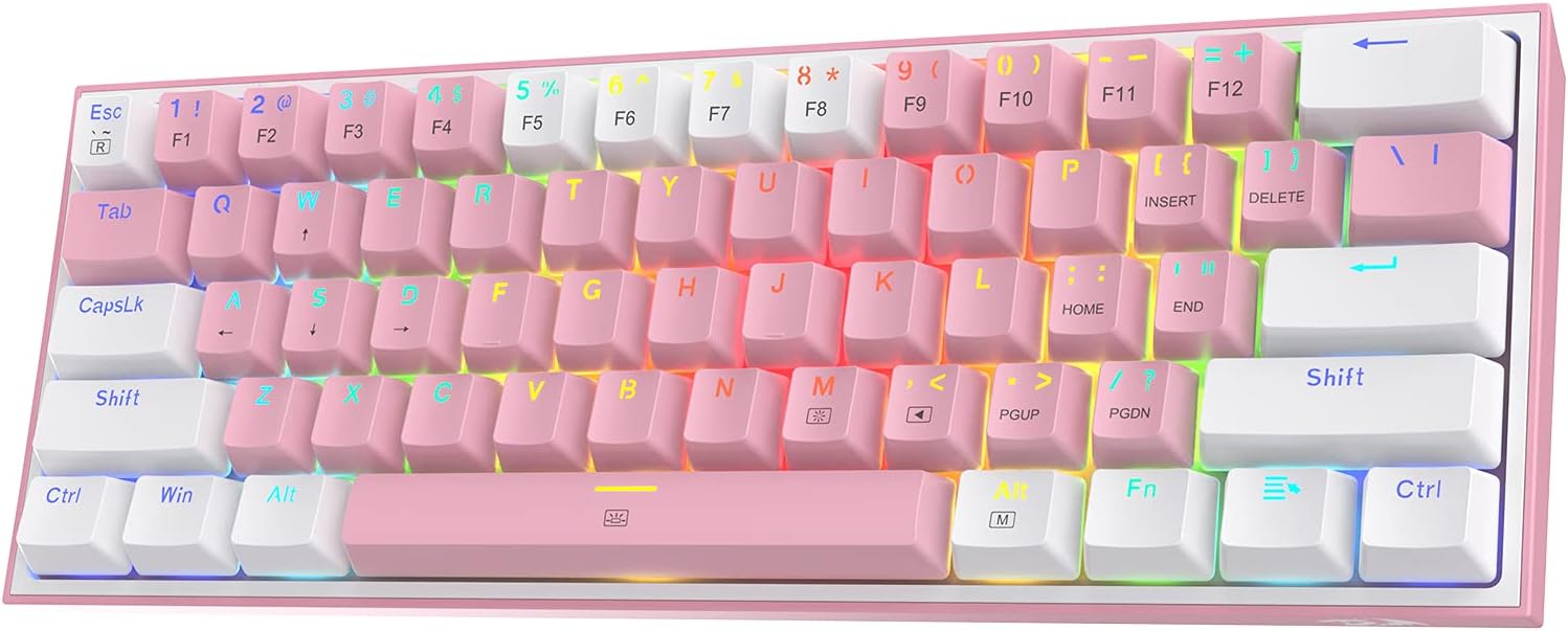 Redragon K617 Fizz 60% Wired RGB Gaming Keyboard, 61 Keys Compact Mechanical Keyboard w/White and Grey Color Keycaps, Linear Red Switch, Pro Driver/Software Supported