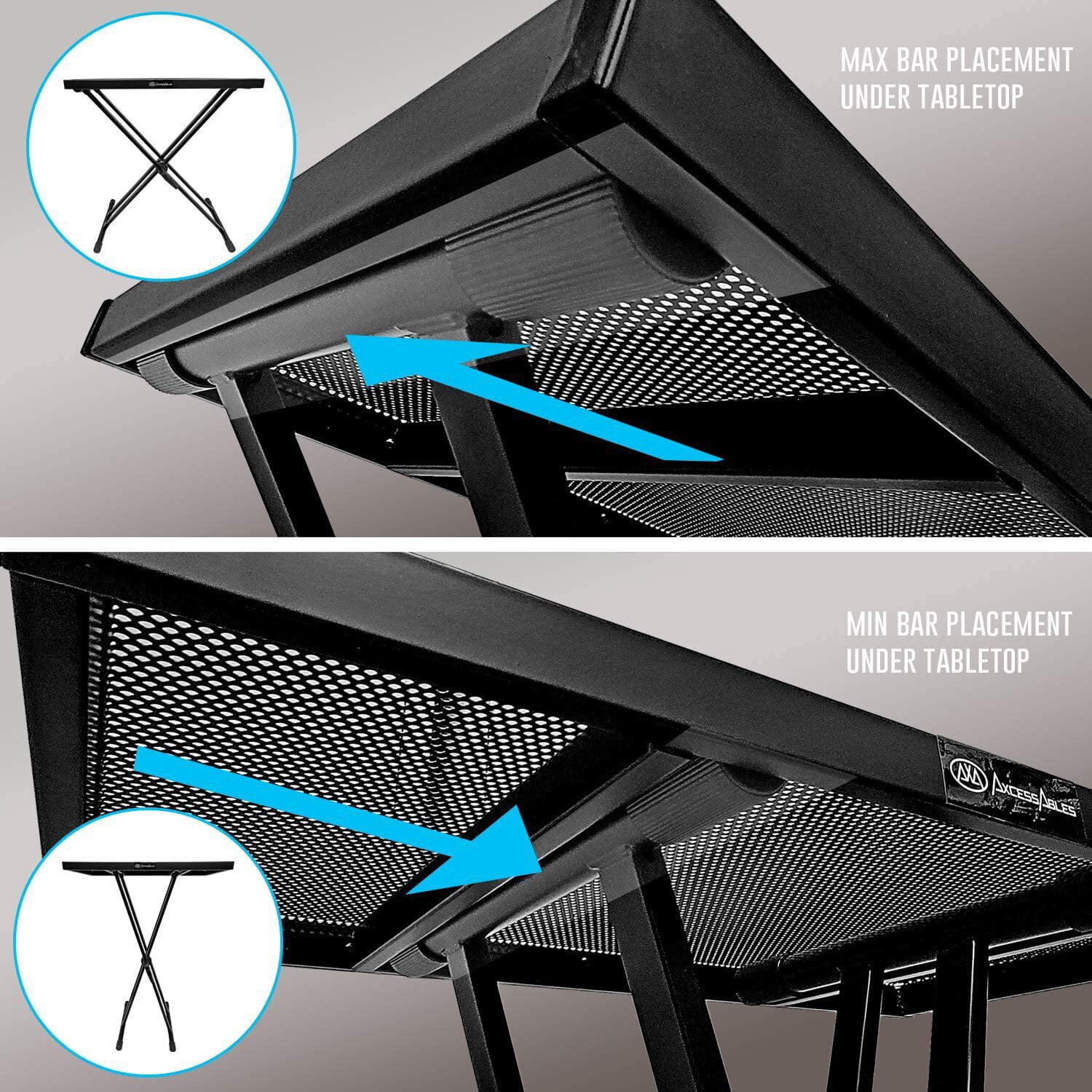 AxcessAbles MTS-01 Portable DJ Table Stand with Double-X Braced Keyboard Stand, Media Table Tray and Carry Bag