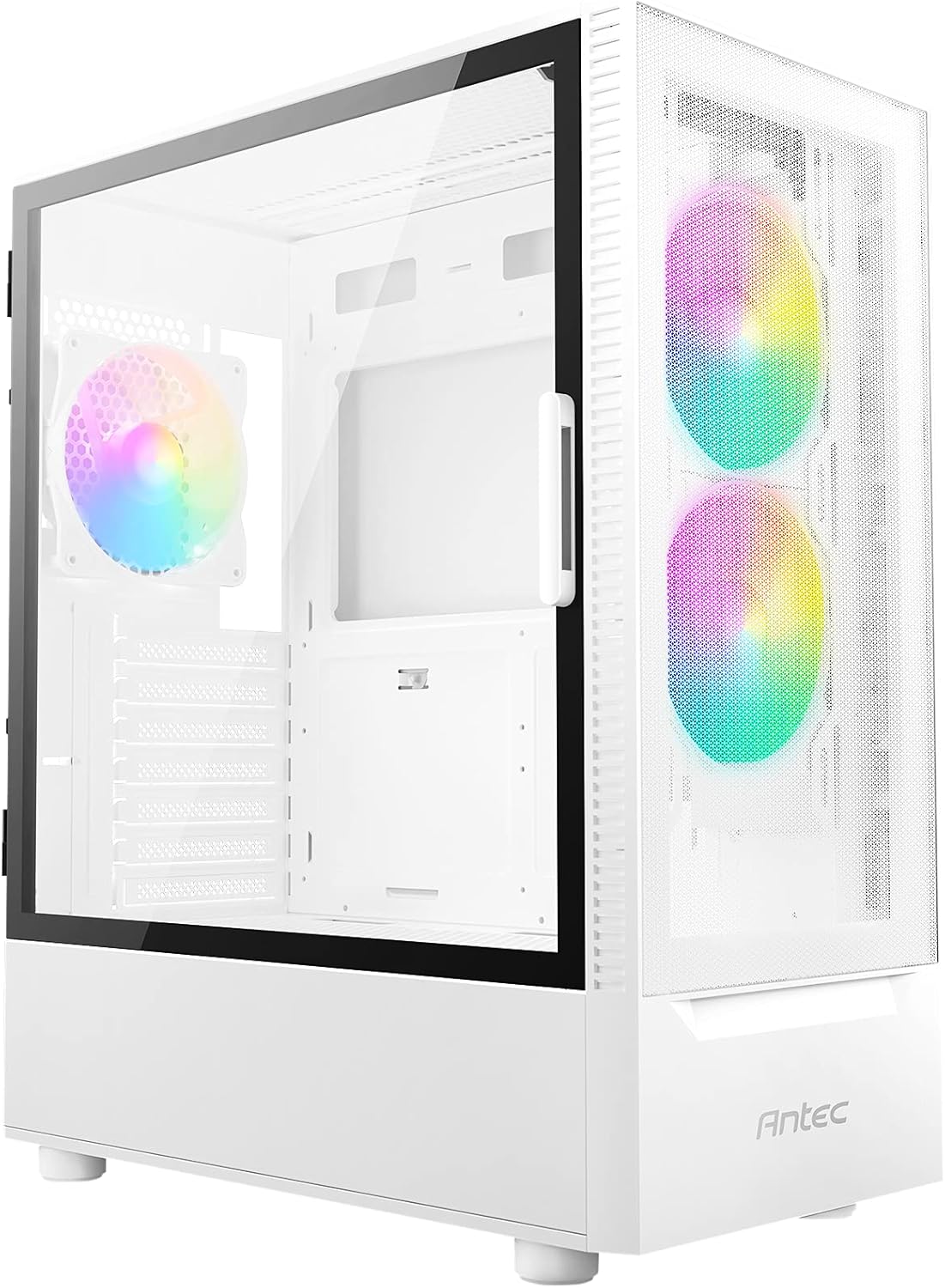 Antec NX410 ATX Mid-Tower Case, Tempered Glass Side Panel, Full Side View, Pre-Installed 2 x 140mm in Front & 1 x 120 mm RGB Fans in Rear(White) (9734088000)