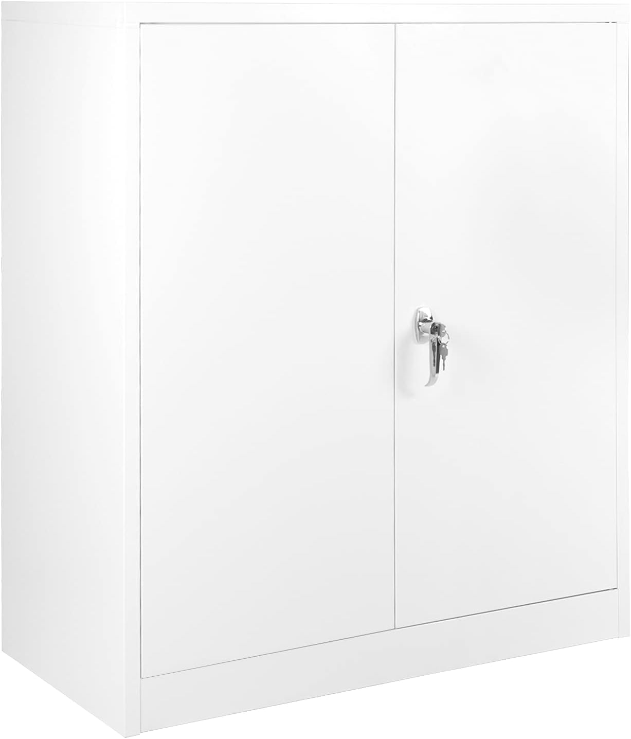 Metal Storage Cabinet with Doors, Locking Metal Cabinet with 2 Adjustable Shelves,Small Steel Storage Cabinet, Lockable Steel Cabinet for Office, Bathroom, Kitchen, Laundry Room(White)