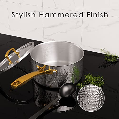 Homaz life Pots and Pans Set, Tri-Ply Stainless Steel Hammered Kitchen Cookware