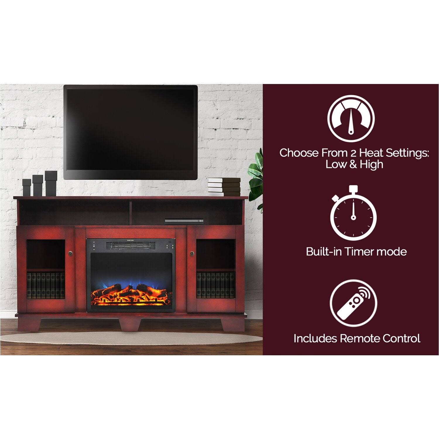 Cambridge Savona Electric Fireplace with Entertainment Stand Multicolor LED Flame Display Cherry