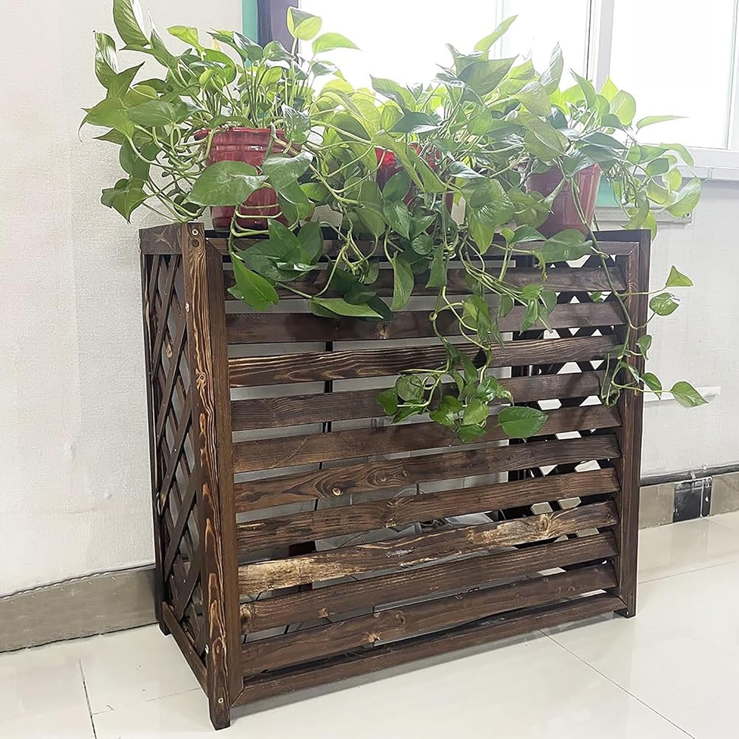 Ac fence for outside unit, Plant Stand, air conditioner fence 3 panel, Air Conditioner Privacy Fence Screen Outdoor, Stable Outdoor Air Conditioner Privacy Screen with Cross Grid(Size:120*57*100cm)