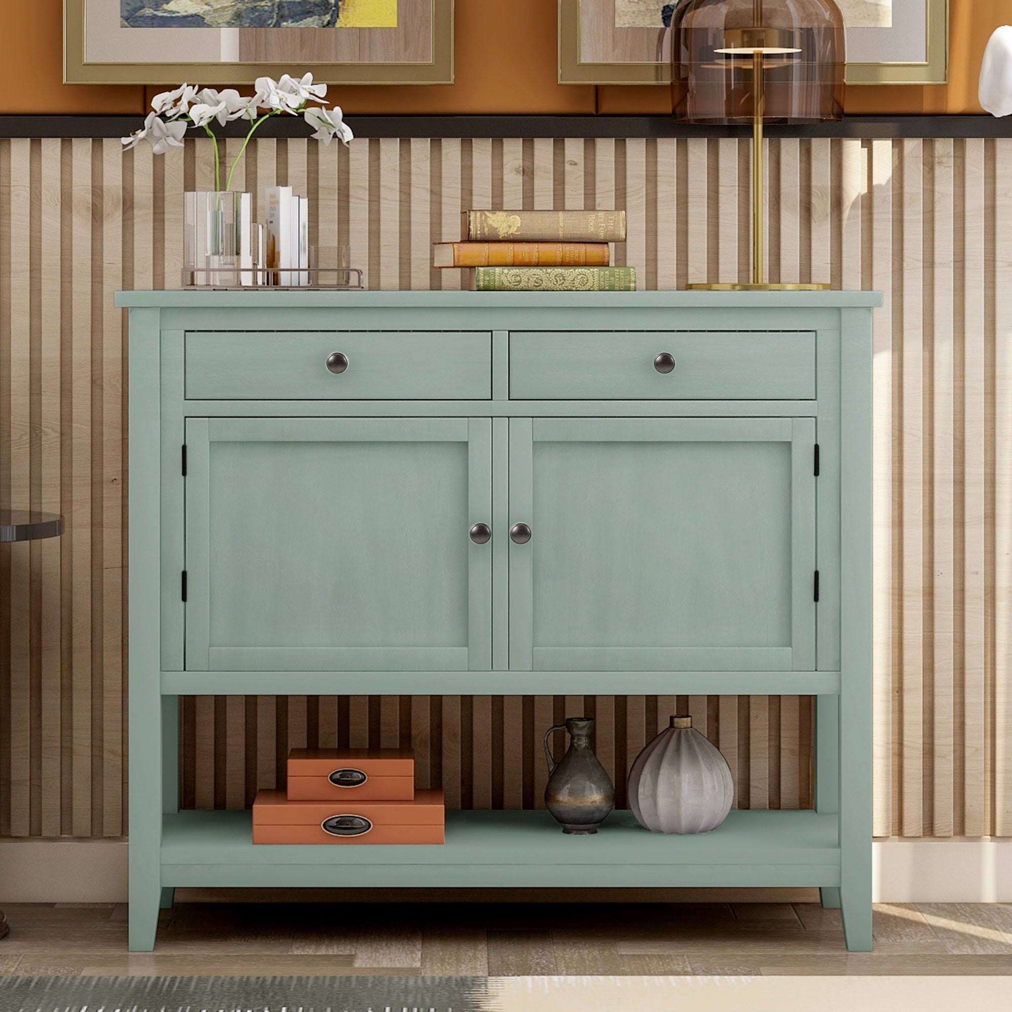 Nestfair Modern Console Table Sofa Table with 2 Drawers and 2 Cabinets - Green