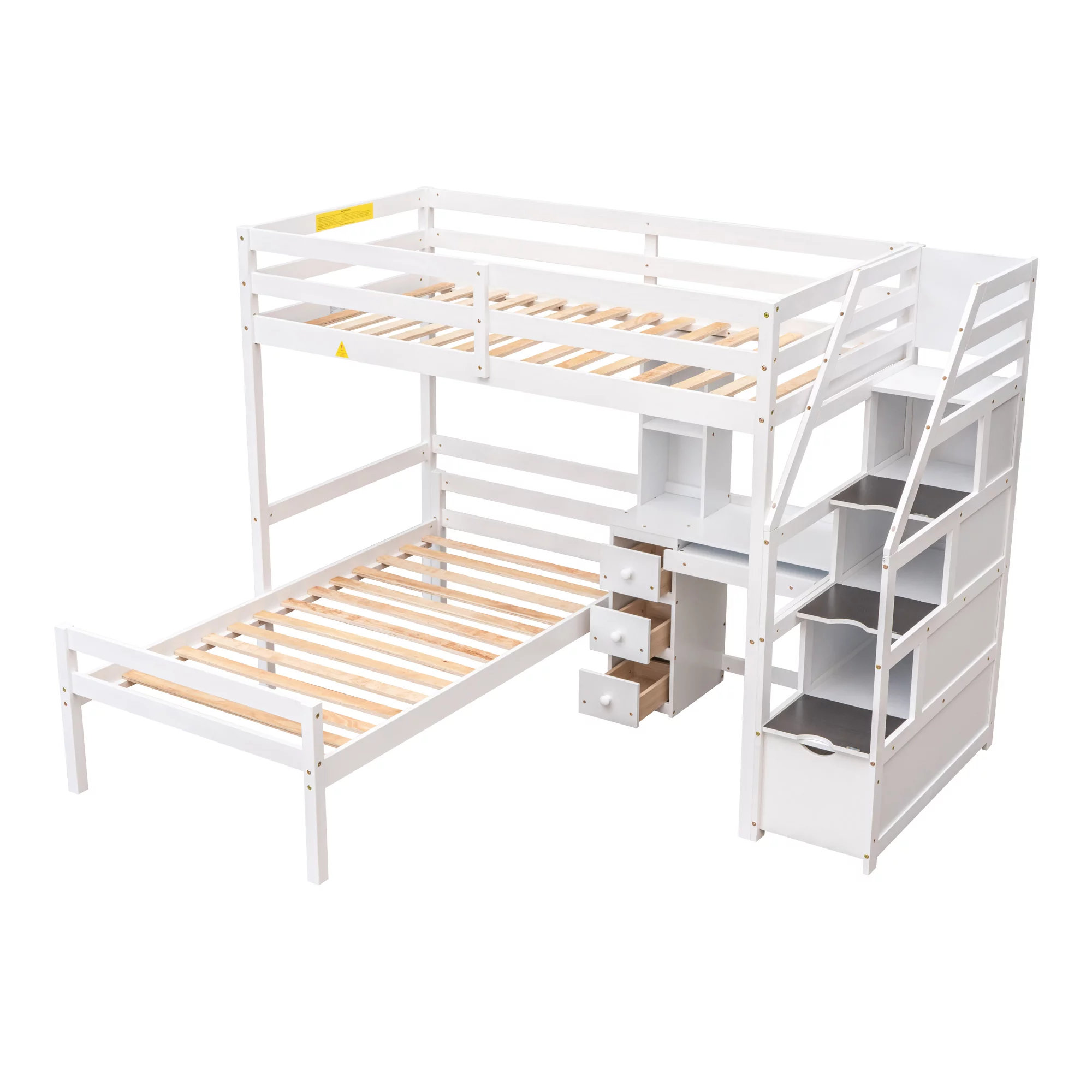 Euroco Wood Twin Bunk Loft Bed with Desk, Drawers and Shelf for Kids, White