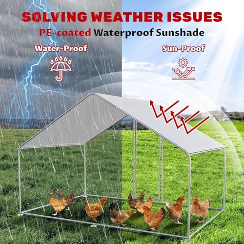 Large Chicken Coop for 20 Chickens Metal Chicken Run with Waterproof Cover for Walk-in Chicken Run for Yard Outdoor Poultry Cage
