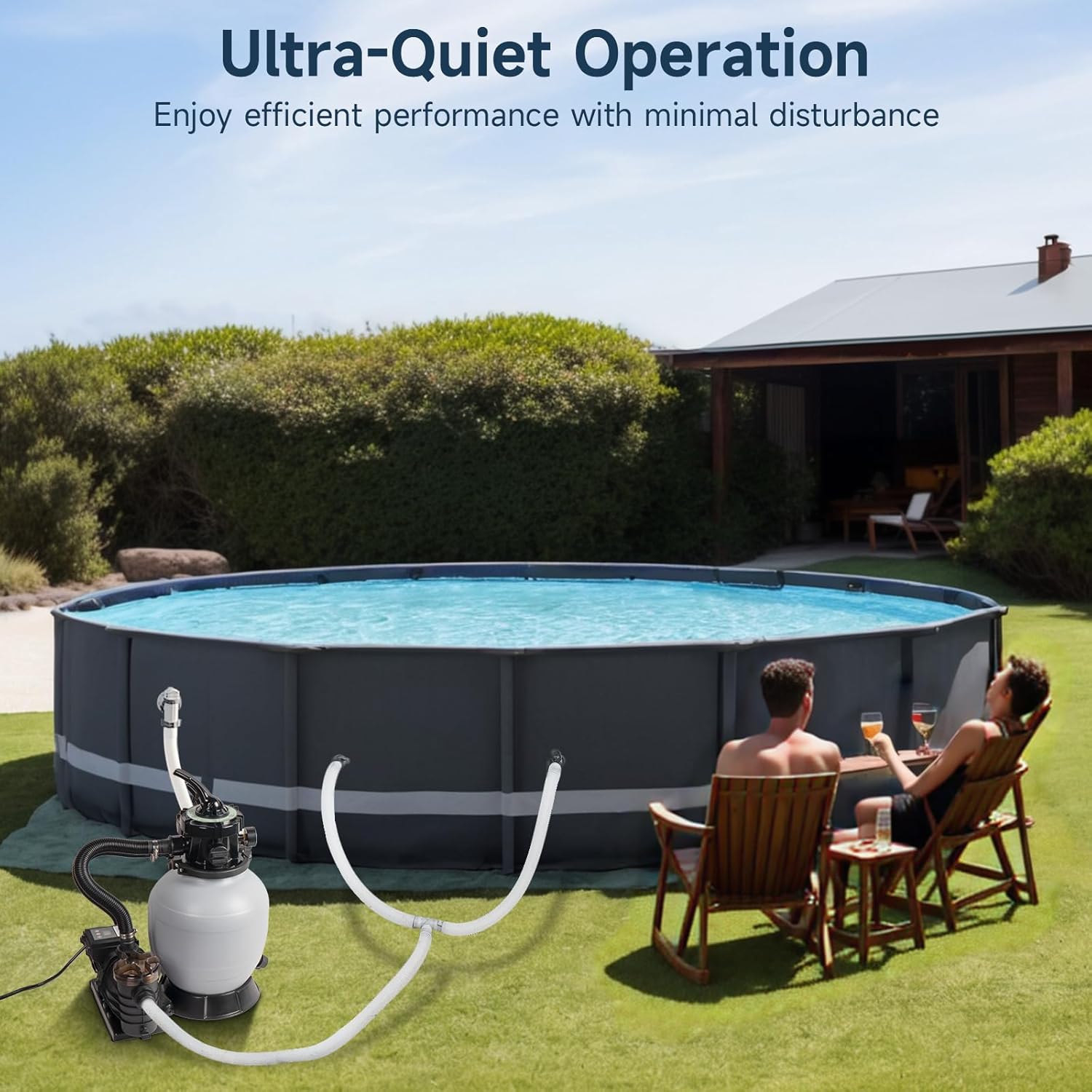 Future Way 1/2 HP Sand Filter Pump for Above Ground Pool, 2640 GPH, 12" Pool Sand Filter with 6-Way Valve, for Pools About 7925GAL, Timer, 120V with GFCI