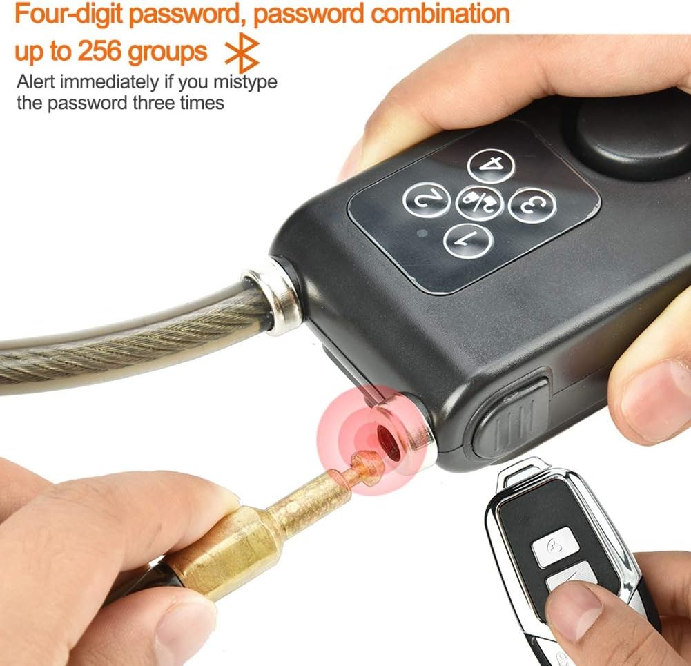 Bike Lock,Anti-Theft Security Wireless Remote Control Alarm Lock 4-Digit Password LED Indication IP55 Waterproof for Indoor and Outdoor use