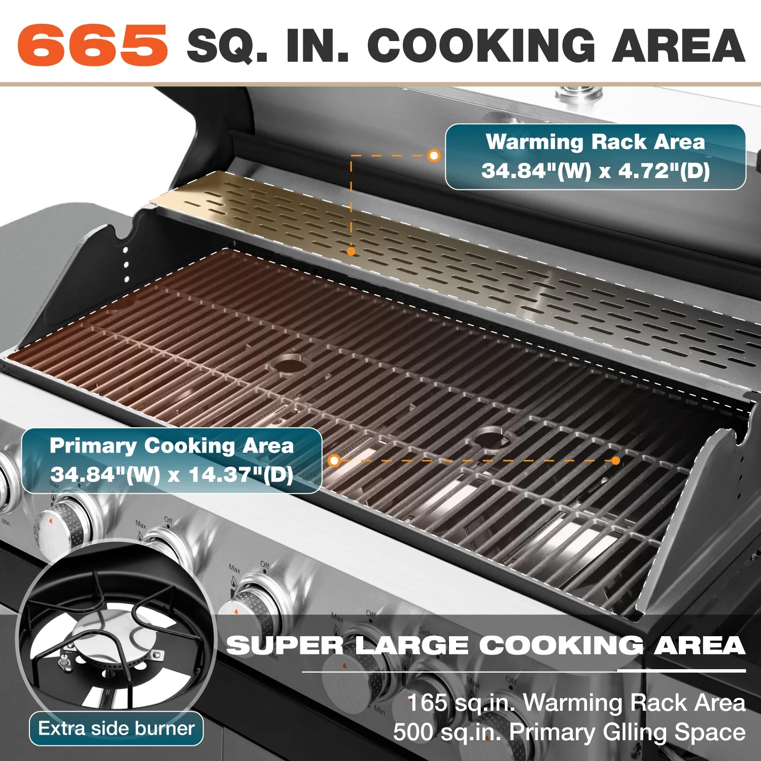 Summit Living 6 Burner Propane Gas Grill with Side Burner Stainless Steel BBQ Grill