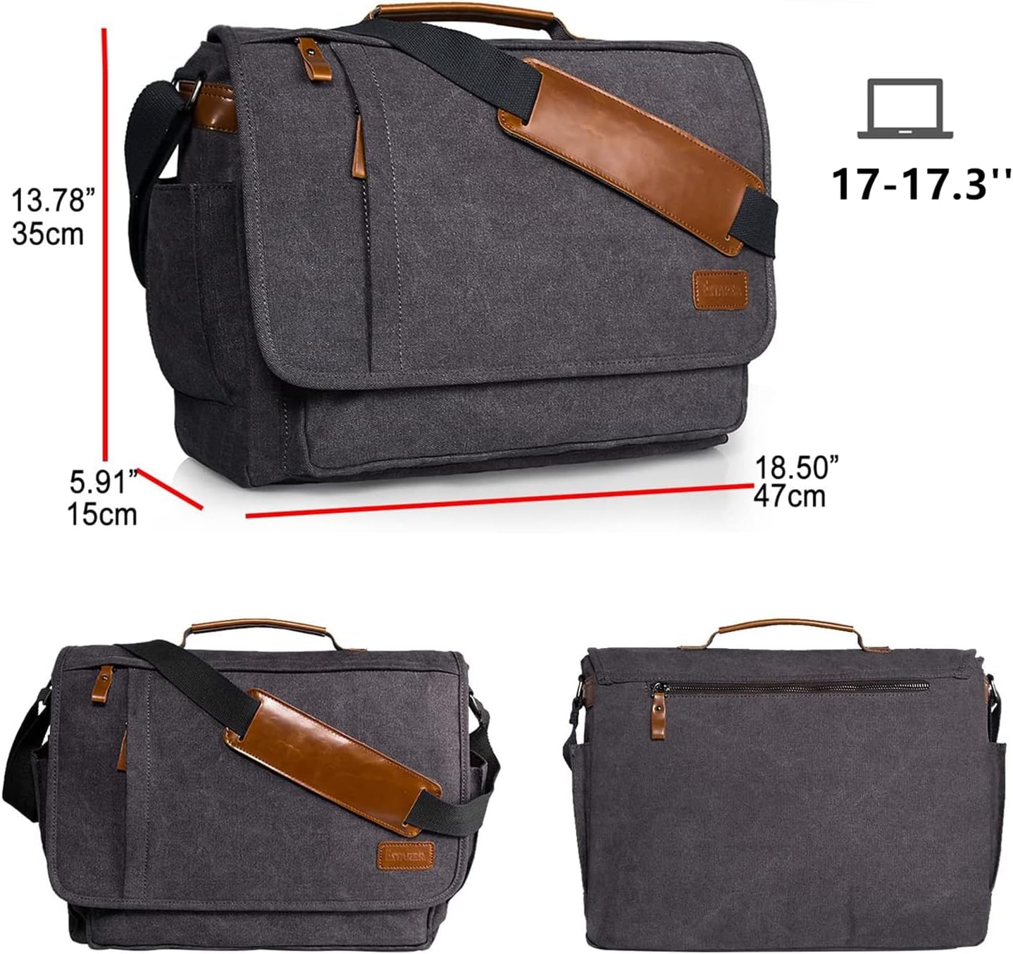 Estarer Laptop Messenger Bag 17-17.3 Inch Water-resistance Canvas Shoulder Bag for Work College