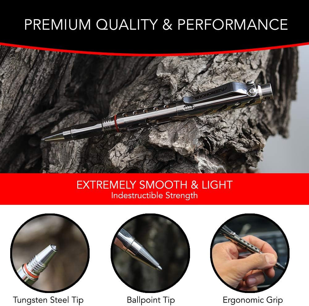 ZEROHOUR APEX Titanium Tactical Pen with Tungsten Tip | Glass Breaker and Self-Defense | EDC Tactical Pen with Fisher Ink (Polish) Pack of 2