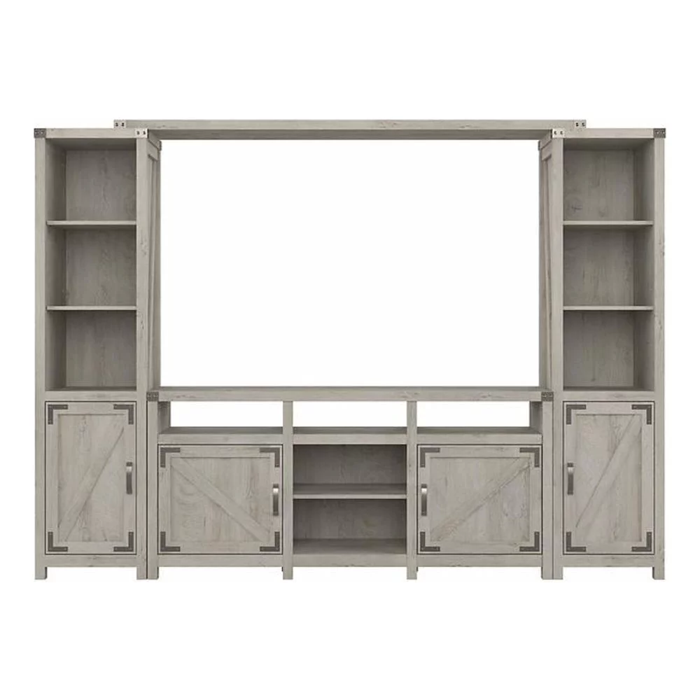 Bush Furniture 65W Farmhouse Entertainment Center with Shelves Cottage White